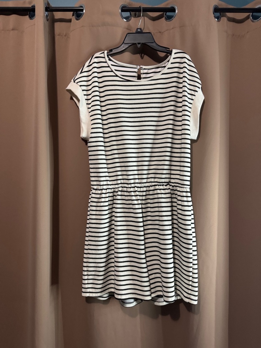 SHEIN White and Black Striped Casual Fit-and-Flare Romper Open Back